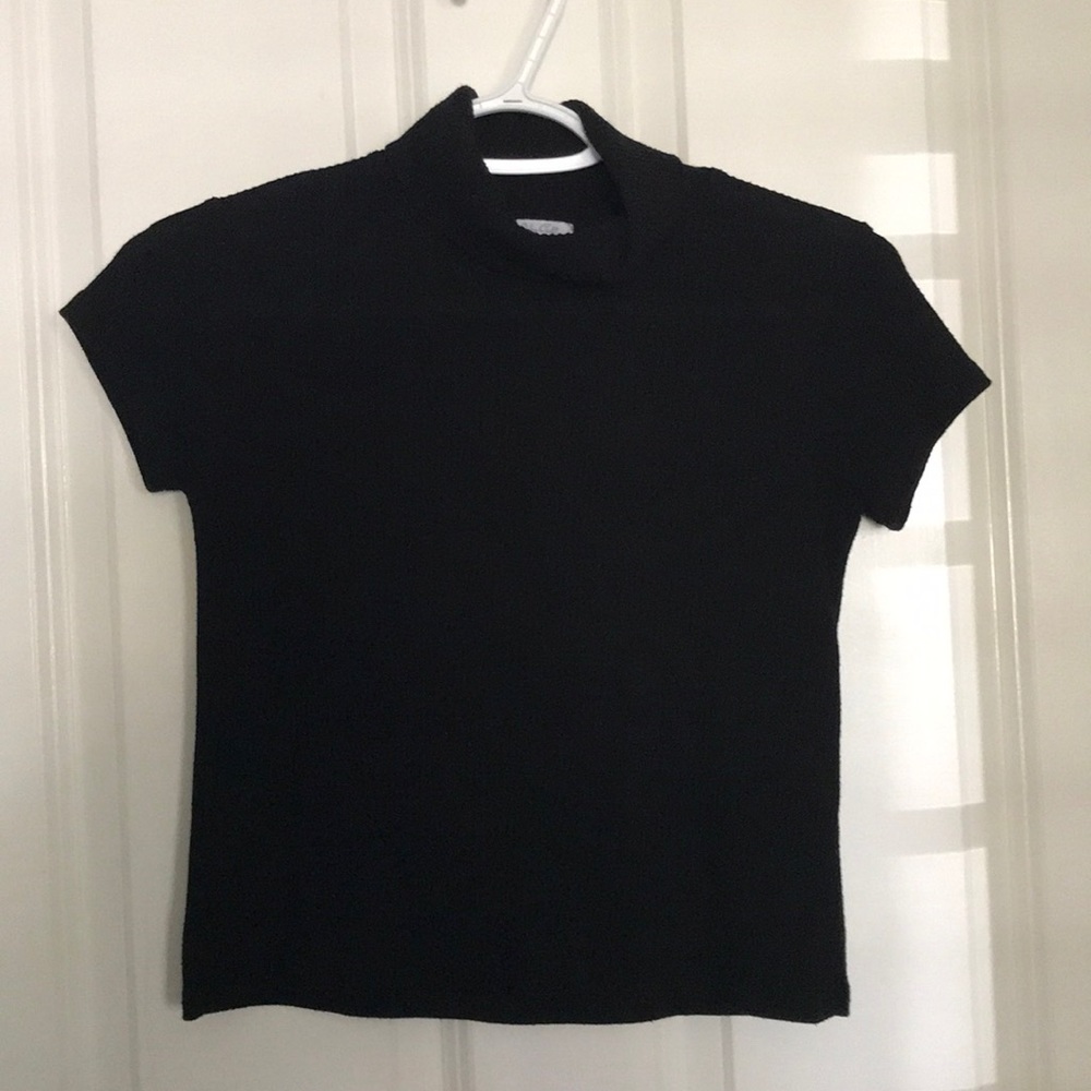 John Galt Black Cropped Turtleneck Tee